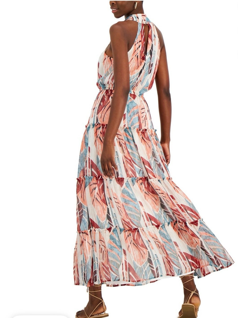 INC Tropical Palm Print Crisscross Halter Tiered Maxi Dress XL Extra Large - Picture 2 of 11